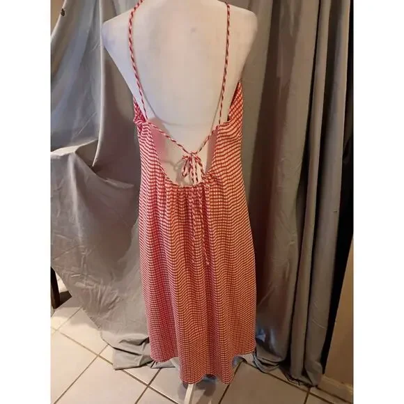 Mango Red And White Gingham Dress Fit And Flare Tie Back Sz 1XL - Picture 7 of 11